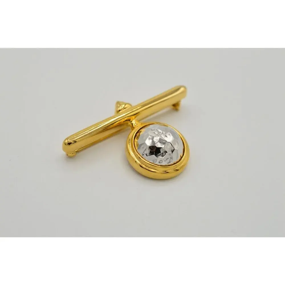 Vintage Bar Charm Pin Brooch Gold Tone Gunmetal Hammered Drop NOS 1980s 9B